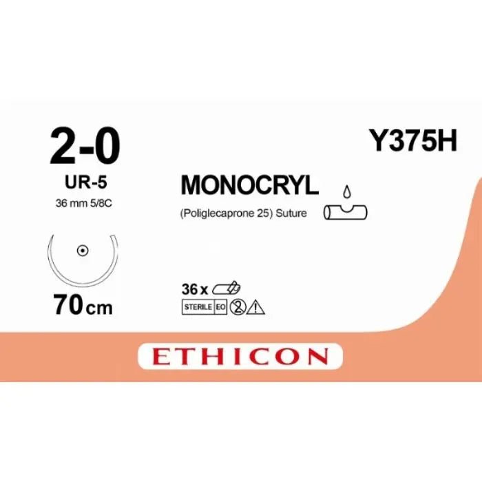 Ethicon MONOCRYL Poliglecaprone 25 Absorbable Monofilament Surgical Suture   Y375H
