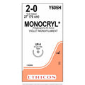 Ethicon MONOCRYL Poliglecaprone 25 Absorbable Monofilament Surgical Suture – USP 2 - 0 – 70 cm – Violet – Single - Armed Taperpoint Needle 26 mm – 5/8 Circle – Y605H (Box of 36) Size: 2 - 0 Colour: Violet Style: non cutting - Y605H