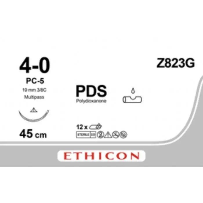 Ethicon PDS II Polydioxanone Monofilament Absorbable Surgical Suture | USP 4 - 0 | 45 cm | Undyed | Single - Armed Conventional Cutting PC - 5 PRIME MP Needle 19 mm, 3/8 Circle | Z823G (Box of 12) - SutureZ823G