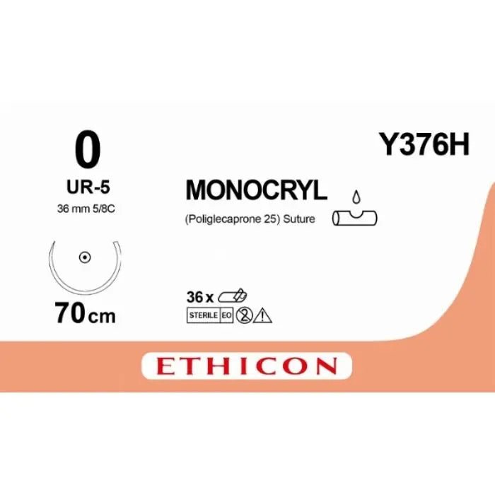 Ethicon MONOCRYL Poliglecaprone 25 Absorbable Monofilament Surgical Suture Y376H