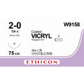 Ethicon VICRYL PLUS Polyglactin 910 Braided Absorbable Antibacterial Surgical Suture – USP 2 - 0 – 70 cm – Violet – Single - Armed Taper Point Needle 70 mm, 1/2 Circle – W9158 (Box of 12) Size: 2 - 0 Colour: Violet - W9158