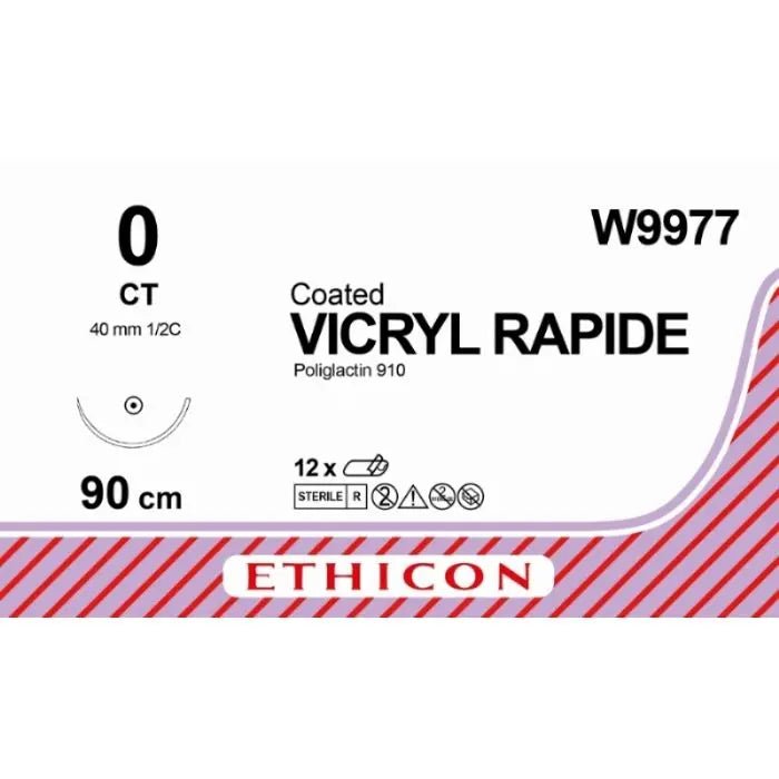 Ethicon VICRYL RAPIDE Braided Polyglactin 910 Absorbable Surgical Suture – USP 0 – 90 cm – Undyed – Taper Point Needle (40 mm, 1/2 Circle) – W9977 (Box of 12) Size: 0 Colour: Undyed Style: Taper Point - W9977