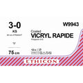 Ethicon VICRYL RAPIDE Braided Polyglactin 910 Absorbable Surgical Suture – USP 3 - 0 – 75 cm – Undyed – Reverse Cutting Needle (60 mm, Straight) – W9943 (Box of 12) Size: 3 - 0 Colour: Undyed Style: Reverse Cutting - W9943