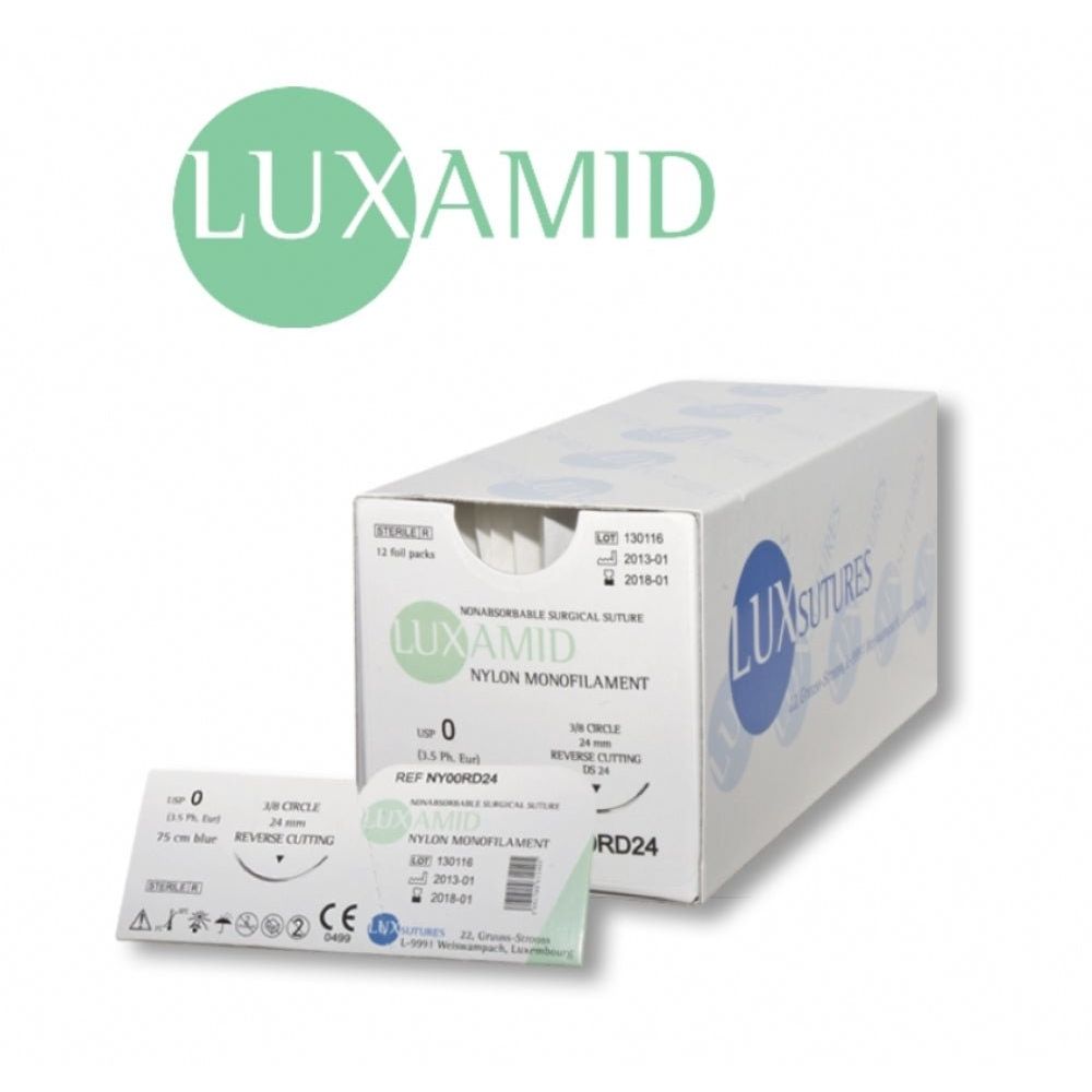 LUXAMID Nylon Non - Absorbable Monofilament Surgical Suture USP 6/0 75 cm Black DS 12 (12 mm) Cutting Needle (Box of 12) - NY60DS12