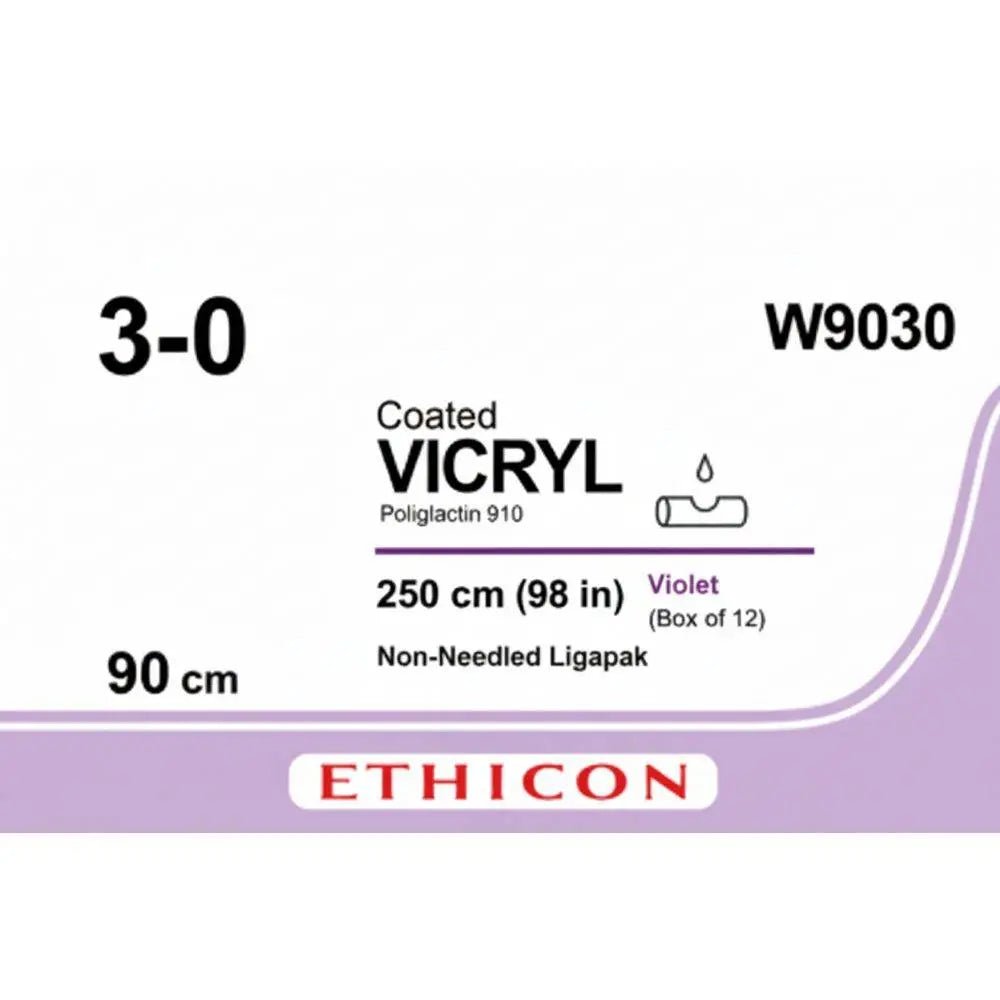 Ethicon VICRYL Polyglactin 910 Braided Absorbable Surgical Suture – USP 3 - 0 – 250 cm – Violet - Needled Ligapak – W9030